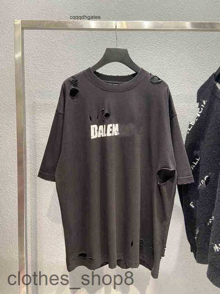 

baleng trendy fashion brand italy brand men t shirts printing house ceiling art hole type letter pull glue burst effect paris  qmyf, White;black