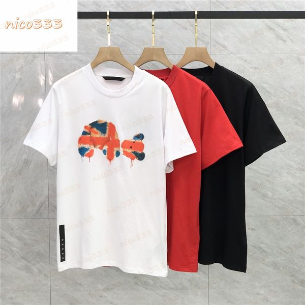 

23ss new t shirt star spangled banner severed bear letter print pattern cotton round neck loose versatile street men and women short sleeve, White;black