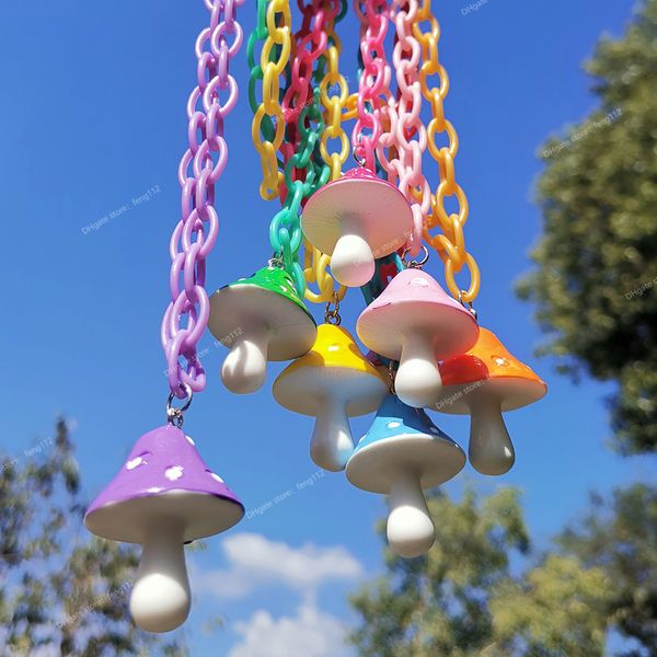 

zx cute colorful mushroom pendant necklace for women plastic chain chokers necklace wholesale jewelry accessories dropshipping fashion jewel, Silver