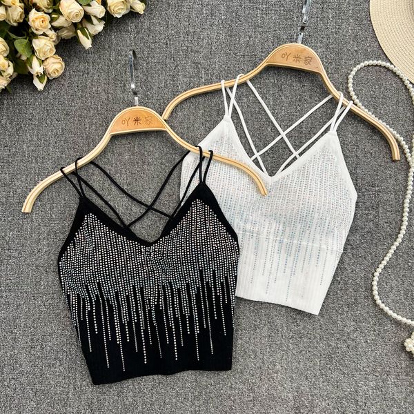 

women's tanks camis chic glitter sequin backless fashion tank slim corset bustier bra basic straps summer women party crop ins 230417, White