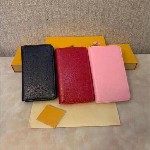 

christmas gift women long zipper wallets embossed empreint leather clemence zippy wallet for zip card holders purses 237g, Red;black