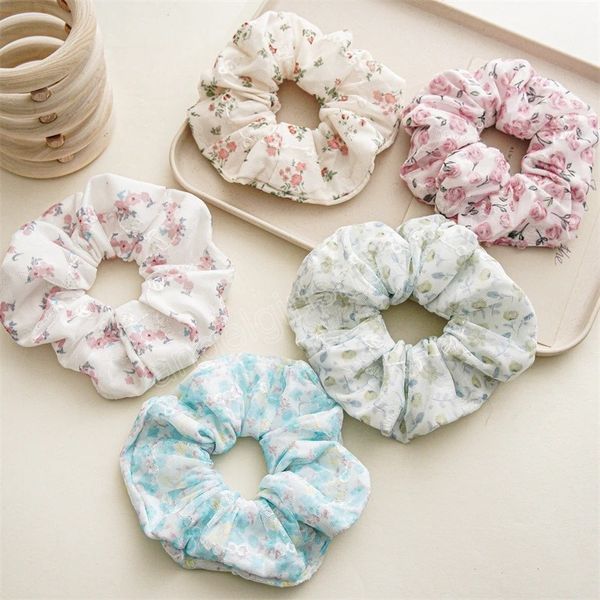 

spring floral print scrunchies elastic hair bands for women girls ponytail holder hair ties hair accessories headwear, Slivery;white