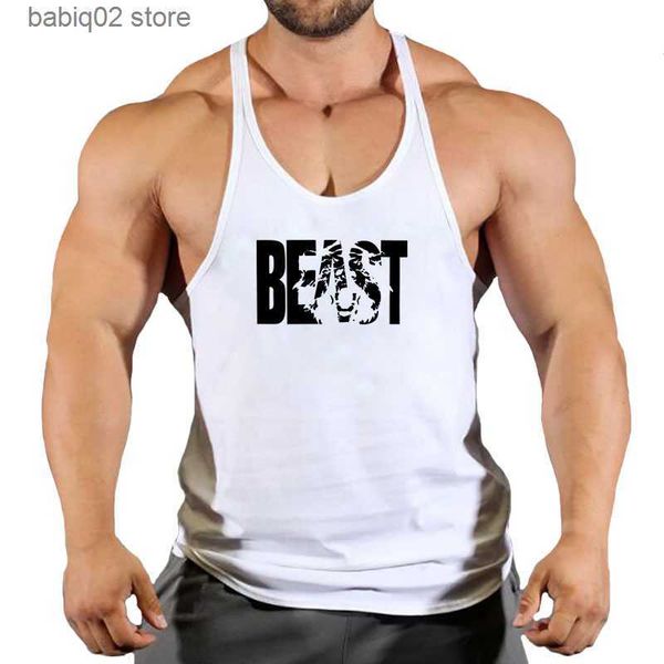 

men' tank 2022 mens sportswear tank gym singlet training bodybuilding streetwear male sleeveless fitness vest beast print muscle shir, White;black