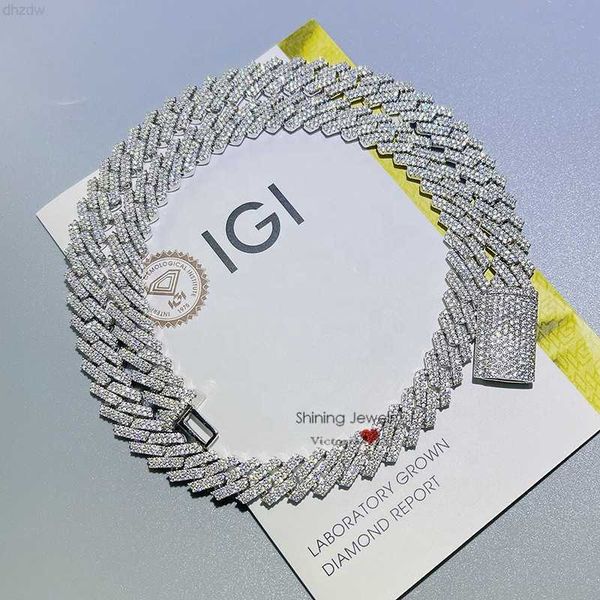 

real sterling silver 925 10mm two links hpht lab diamond cuban chain