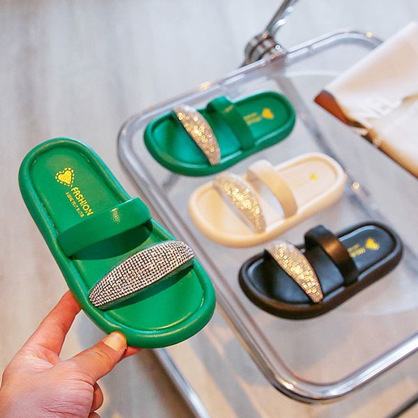 

slipper girls flip flops summer beach shoes girls slippers crystal glitter home slipper kids indoor shoes slides household platform shoe 230, Black;grey