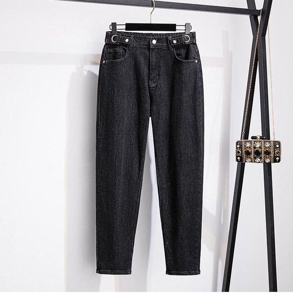 

jeans autumn large size jeans high waist 8xl150kg fashion waist adjustable pocket slim fit casual loose denim trousers, Blue