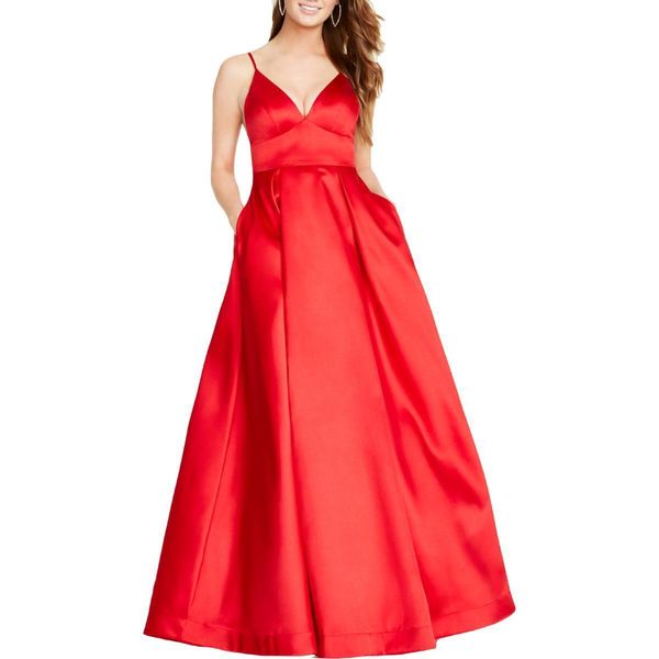 

women's v-neck formal ball evening dress, Black;red