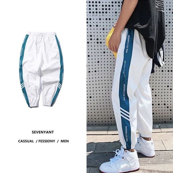 

pants men's summer korean version trend slim teen hip hop sports casual pants student nine points small foot haren pants, Black