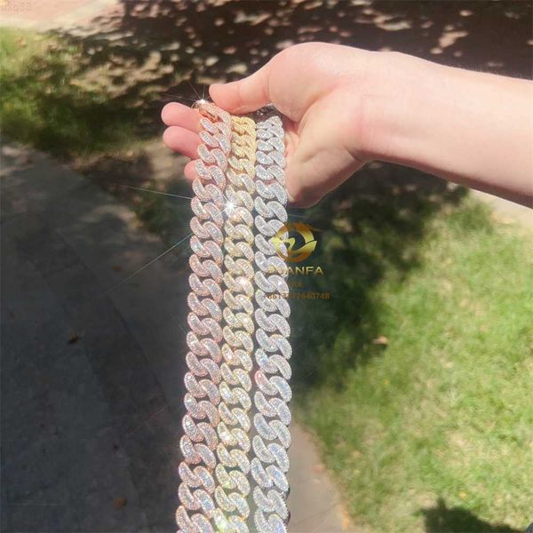 

buss down miami heavy baguette diamond hip hop rapper mens 20mm silver moissanite big cuban link chain