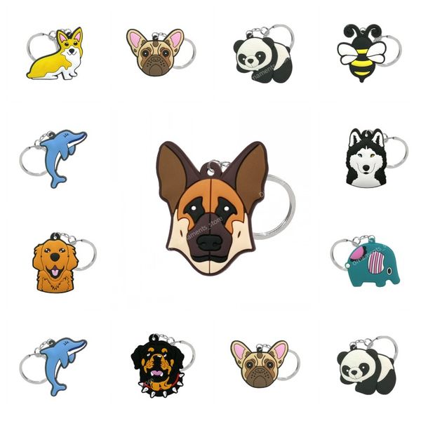 

1pcs pvc key ring cute animal cartoon keychain lovely mini dog frog cat shape key holder fit women men kids keys accessories fashion jewelry, Silver