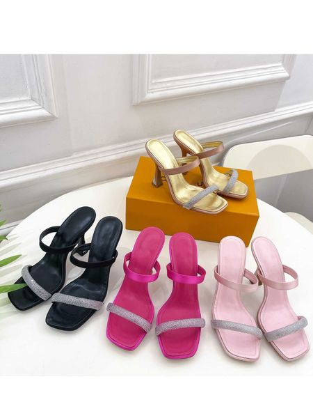 

Designer women's sandals brand fashion summer high heeled shoes 6.5cm 9.5cm heels shoes Sequined Cloth slipper luxury sandals, Gold