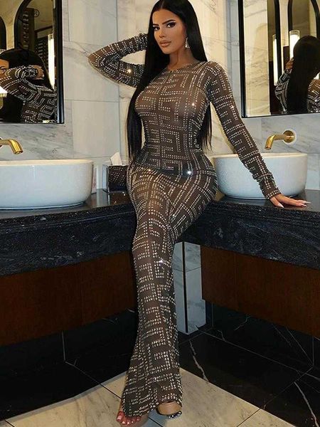 

party dresses gauze drilling slit maxi dress women 2022 autumn full sleeve sheath long dresses female elegant see through vestidos j230417, White;black