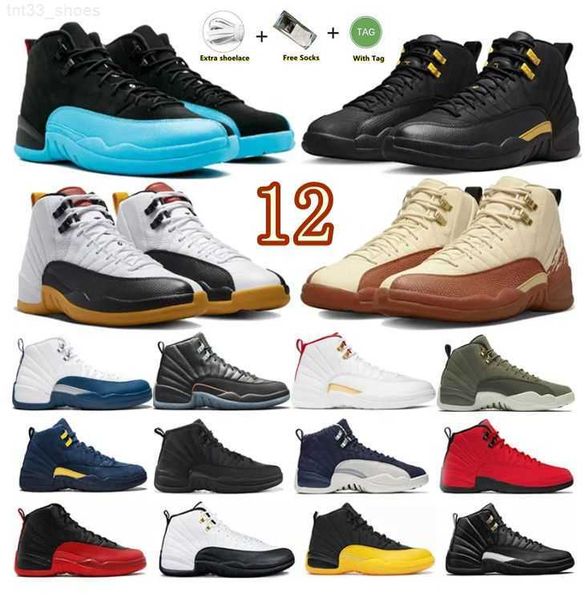 

jumpman 12 mens basketball shoes og utility 12s reverse flu game royal taxi michigan university gold indigo gamma blue twist white men sport