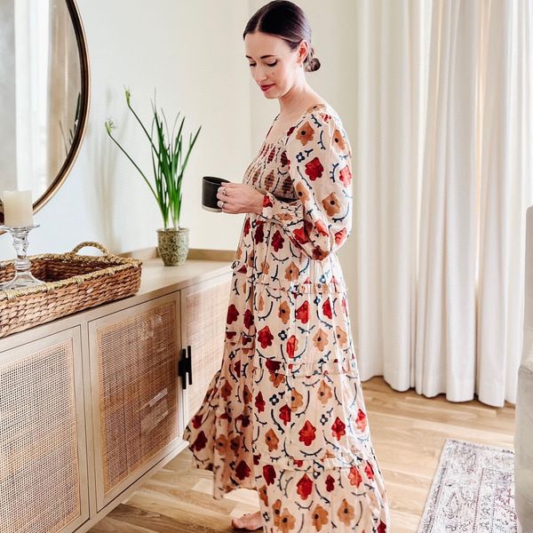 

australian designer fanncy dress cotton floral printed midi dress, Black;gray