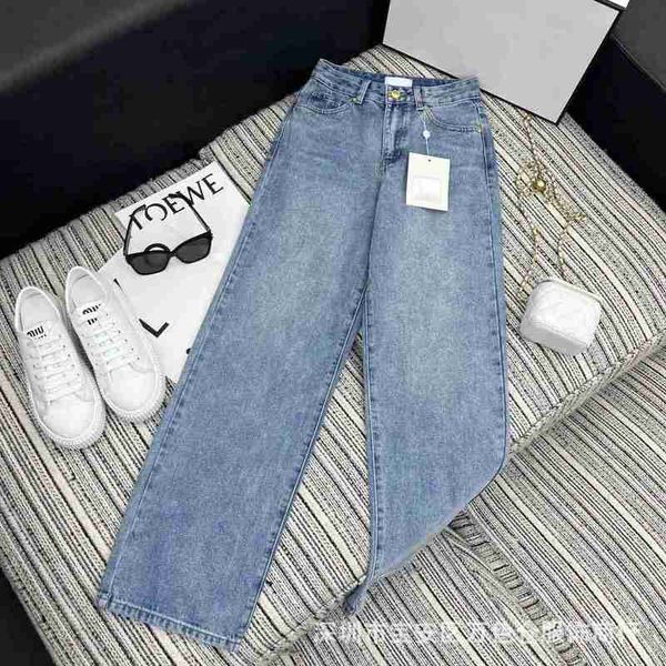 

women's jeans designer 2023 spring/summer new chic pocket embroidery versatile waist denim straight trousers trend 35hr, Blue