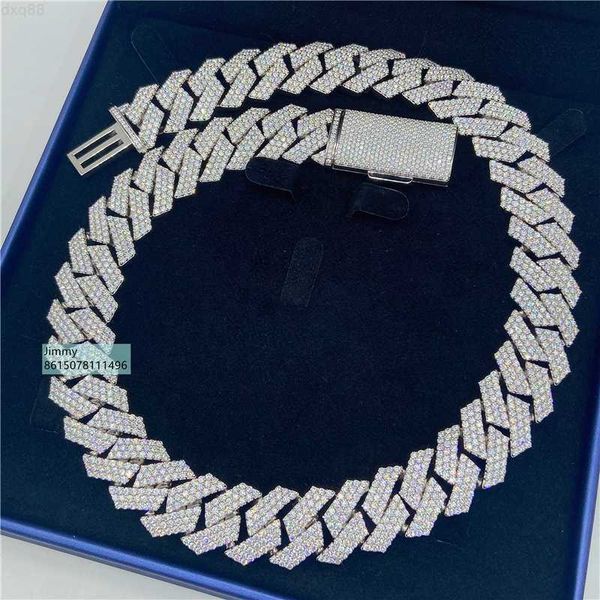 

sparkly shining in stock iced out 20mm 3rows 925 silver vvs1 moissanite diamond cuban link necklace men