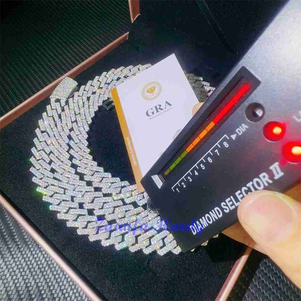 

zuanfa pass diamond tester vvs moissanite diamond necklace 13.5mm hip hop style necklace moissanite cuban link chain, Silver