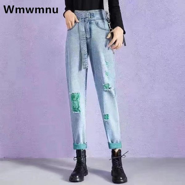 

jeans streetwear ripped harem jeans oversized 5xl women's korean straight loose denim trouser casual high waist pantalones de mujer, Blue