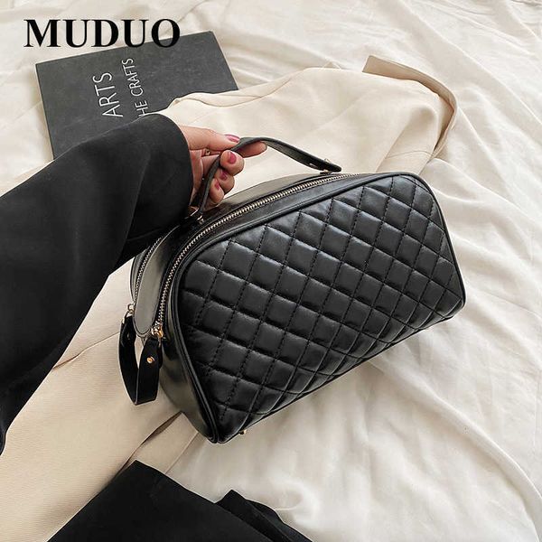 

cosmetic bags muduo grid makeup bag leather women large travel storage double zipper black toiletry designer 230417