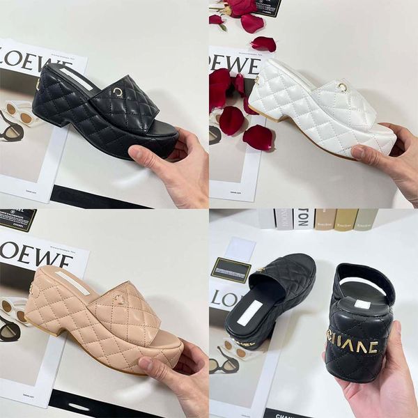 

sandals ccity wedge heel designer slippers womens sandal summer beach stripes casual flat slippers slider, Black