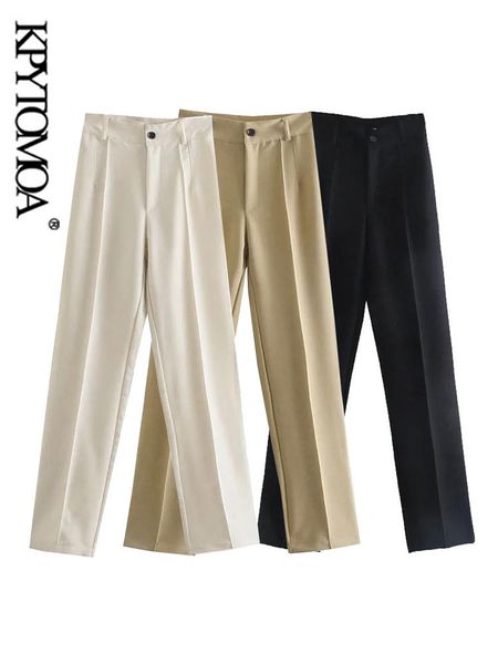 

capris kpytomoa women chic fashion front darts office wear solid straight pants vintage high waist zipper fly female trousers mujer, Black;white