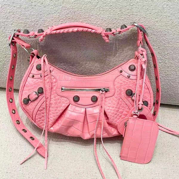 

vintage motorcycle half moon crossbody bag luxury womens men le cagole designer bags with coin purse mirror rivet totes handbag leather shou