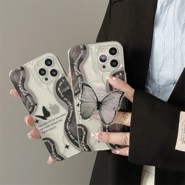 

korea cute black butterfly bracket holder cases clear soft phone case for iphone 12 11 13 14 pro xr x xs max 7 8 plus protective back cover