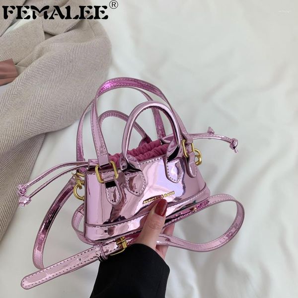 

shoulder bags luxury small bucket bag women summer portable bright color patent leather hand brand drawstring mini tote