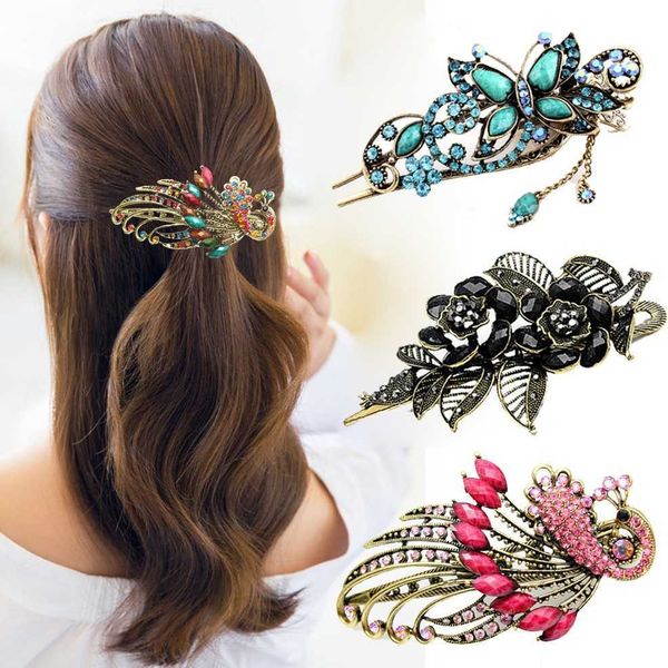 

hairpins exquisite peacock hairpin multicolor flower duck bill clip elegant lady gift w0417, Golden;silver