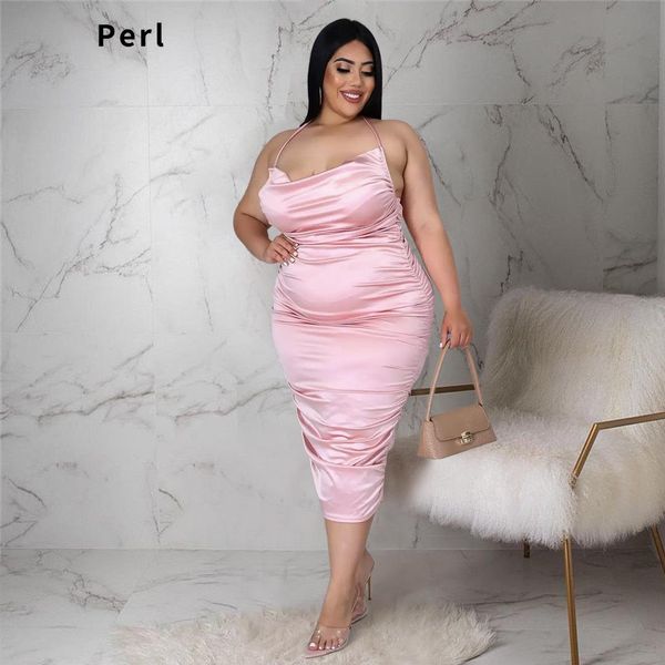 

dresses perl halter neck tie pleated zipup dress plus size clothes for women party special occasion wear open back skirt 4xl 5xl, Black