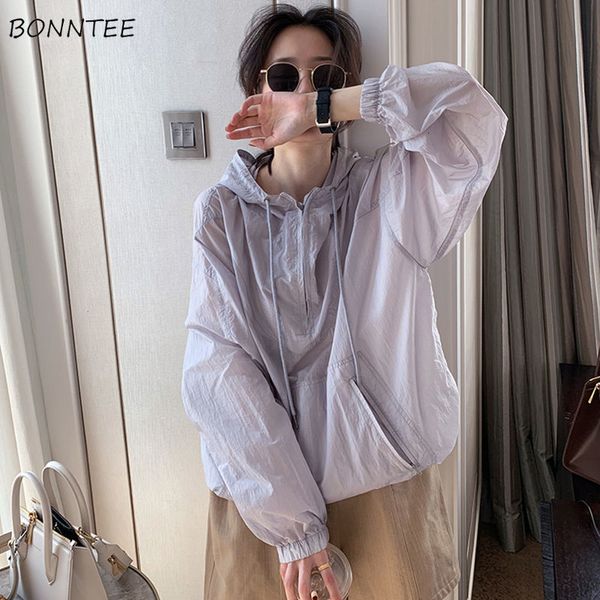 

women's jackets jackets women sun-proof summer chic hooded female candy colors ulzzang leisure stylish baggy hipster holiday simple clo, Black;brown