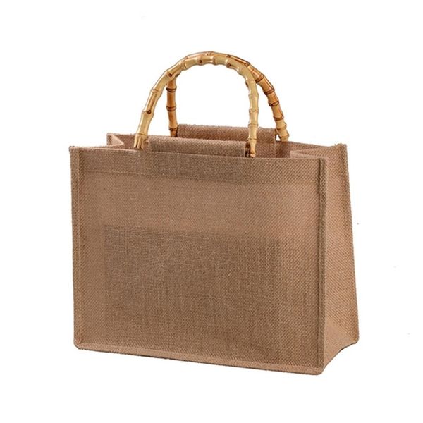 

evening bags portable burlap jute shopping bag handbag bamboo loop handles reusable tote grocery 230417
