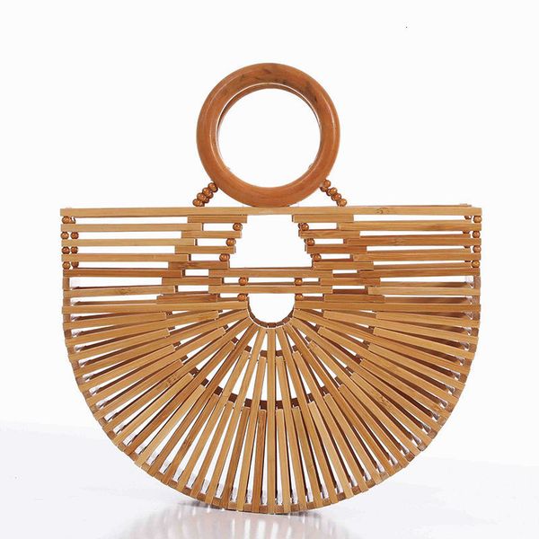 

evening bags bamboo bag hollow bag bamboo basket straw beach bag hand-held bamboo half round bag retro 230414
