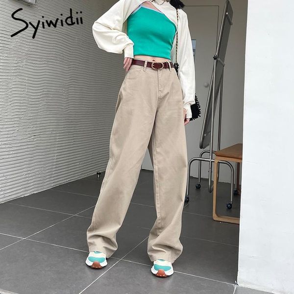 

jeans syiwidii khaki jeans for women high waist wide leg denim cargo pants loose baggy vintage streetwear boyfriend trousers 2021 new, Blue