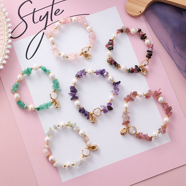 

luxury natural gravel stone beads strands bracelet bohemian style shell-pearl jewelry, Black