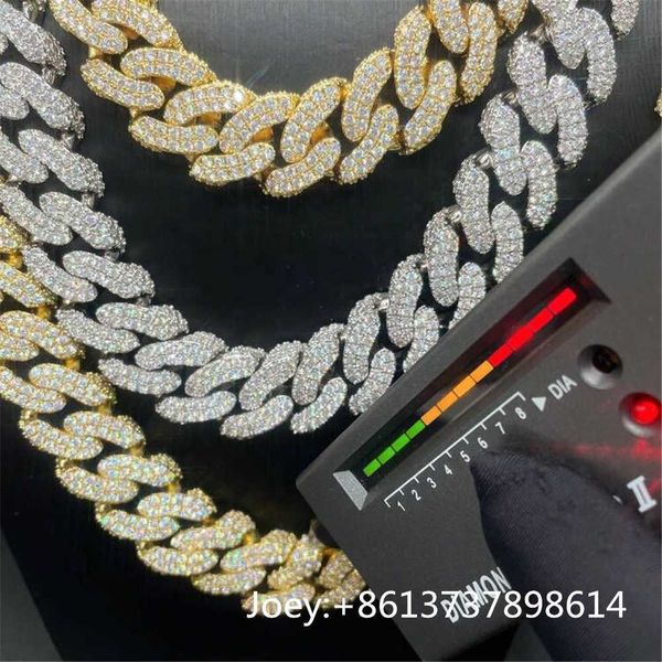 

hip hop jewelry 18mm width silver gold plated necklace vvs moissanite diamond cuban link chain necklace
