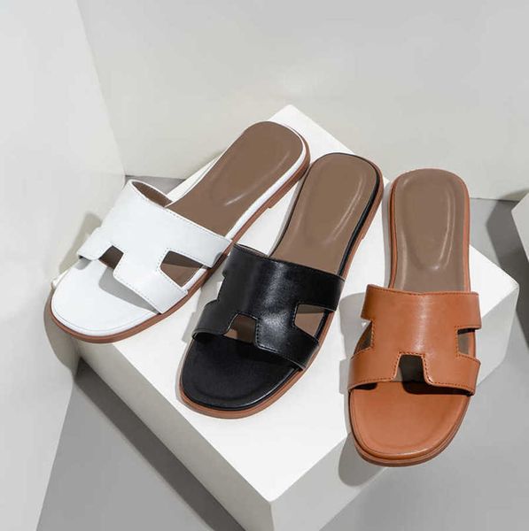 

h slipper designer flip flops flat famous chypre sandals genuine leather color block patchwork beach shoes 2023 summer brown black matte cro