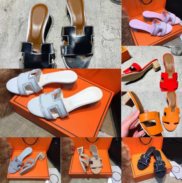 

2023 new women's chunky high heels famous chypre sandals slippers luxury designer leather summer classic slides fashion beach diamond h, Black