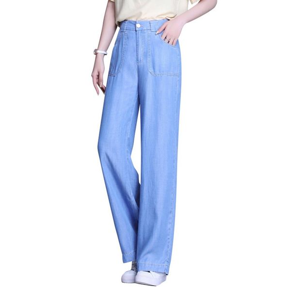

jeans women widelegged summer denim jeans 2022 new loose high waist straight leg ice silk thin soft light blue denim pants  to 6xl