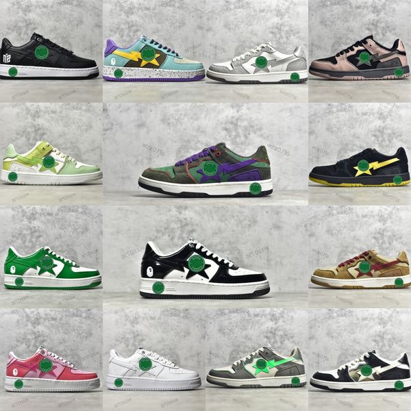 

trainers bapestas casual running shoes jjjjound bapesta low men women italy stas sk8 color camo combo pink patent leather green black white