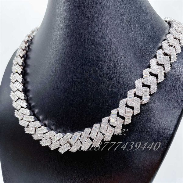 

luxury cuban link chain baguette pendant necklaces moissanite diamond silver with vvs diamond chain