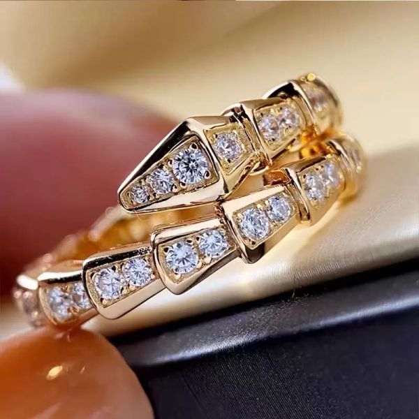 

ring rings for men and women wide and narrow version luxury open ring easy to deform ladies silver snake polished bone full diamond pattern