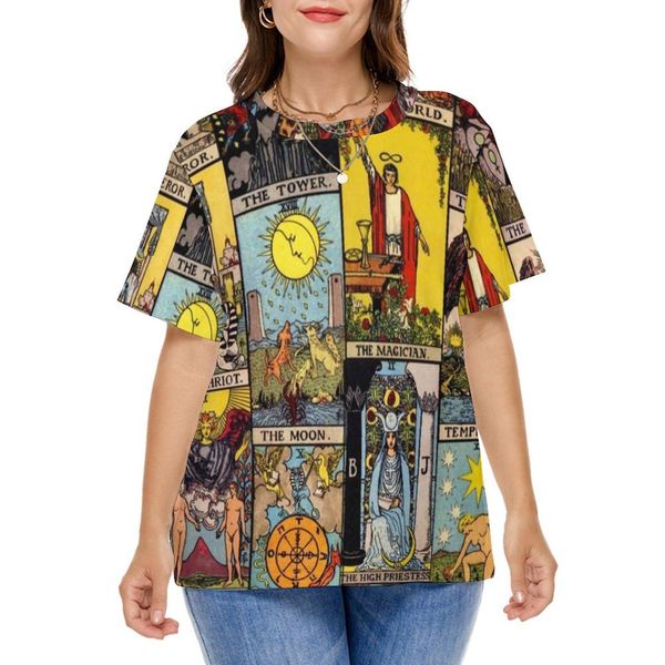 

t-shirt vintage moon tshirts tarot art collage basic t shirt short sleeve woman retro tee shirt summer graphic tees plus size 5xl 6xl, Black