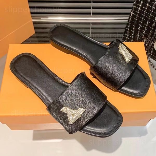 

slides designer women sandals famous sliders lock it shake flat mule sandles slipper slider summer fashion beach flats shoes leather print e, Black