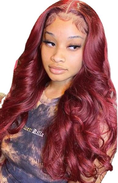 

highlight wig human hair 34 inch burgundy body wave colored lace front human hair wigs 13x4 hd, Black;brown