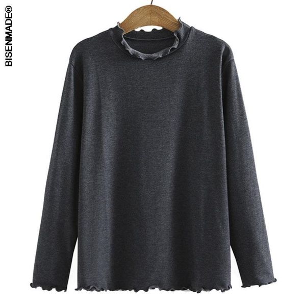 

t-shirt women's clothing tshirts plus size 2021 autumn new cashmere ruffled mock neck unlined upper garment 6321, Black