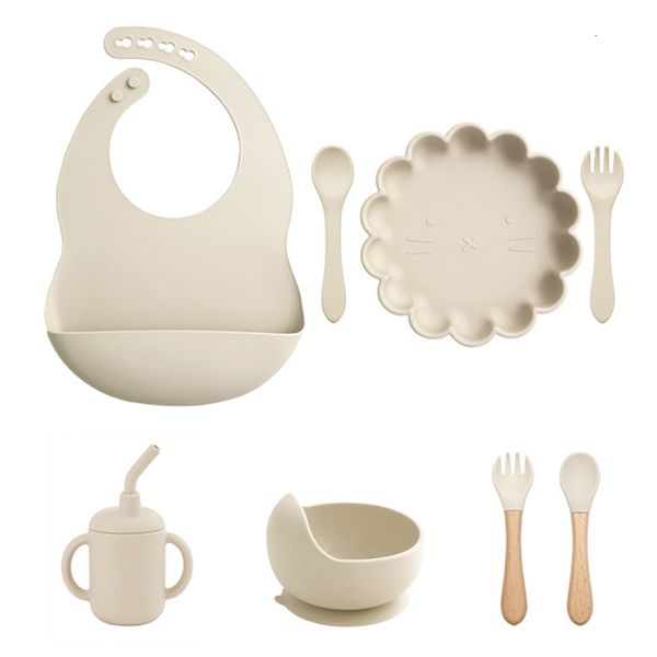 

cups dishes utensils 4/6/8 pcs born silicone sucker dishes plate sippy cup waterproof bib spoon fork sets baby feeding bowl children's