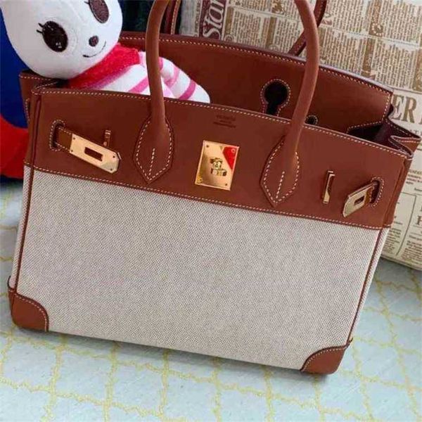 

women bags birkin herms handbags s h platinum cow leather with canvas color matching bk25 satchel handheld 18lil