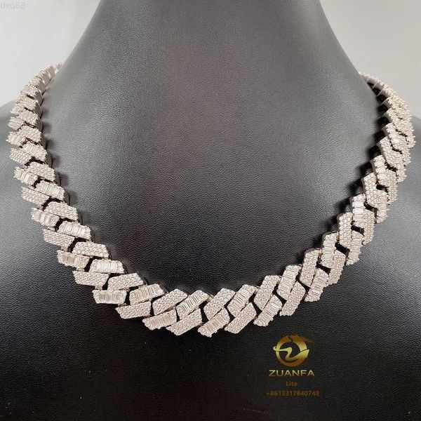 

bling jewelry 15mm width baguette cut moissanite 925 sterling silver diamond luxury cuban link chain