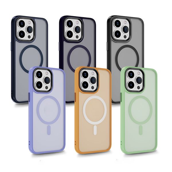 iPhone 15 14 Pro Max Magnetic Phone Case for Apple 13 12 Plus Matte Skin-friendly Corner-cushioned Colorful Individual Metal Button Strap Hole Coque Fundas Back Cover